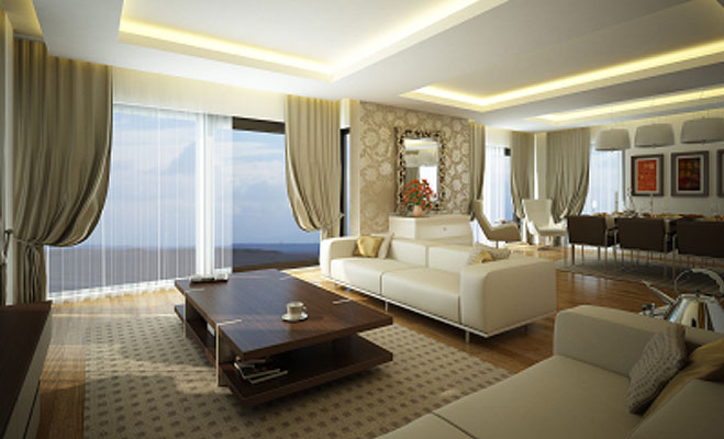 Luxury living room with custom paint and wallpaper